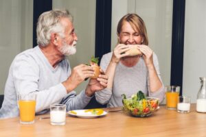 Two people eating healthy food